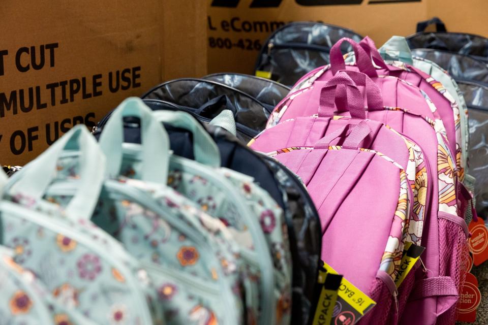 Children’s backpacks are being collected as part of a back-to-school drive at the Serve Refugees Sharehouse in South Salt Lake on Thursday, July 13, 2023. | Megan Nielsen, Deseret News
