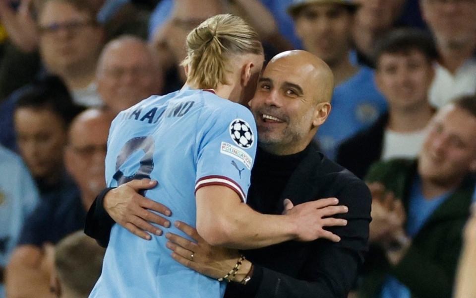 Pep Guardiola and Erling Haaland after Man City's victory over Real Madrid - Pep Guardiola's 12-year Champions League quest: Expect tears to flow if Manchester City triumph - Reuters/Jason Cairnduff