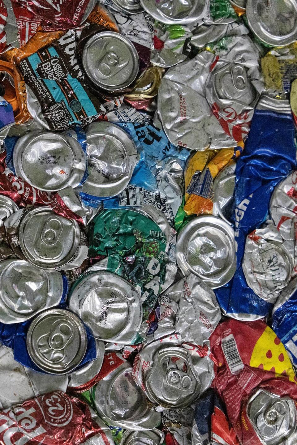 A bale of crushed cans is photographed at a Sonoco materials recovery facility in Raleigh, N.C. on Tuesday, Jan. 17, 2023.