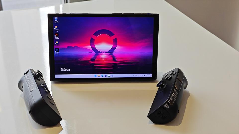 Lenovo Legion Go on a table with its controllers removed