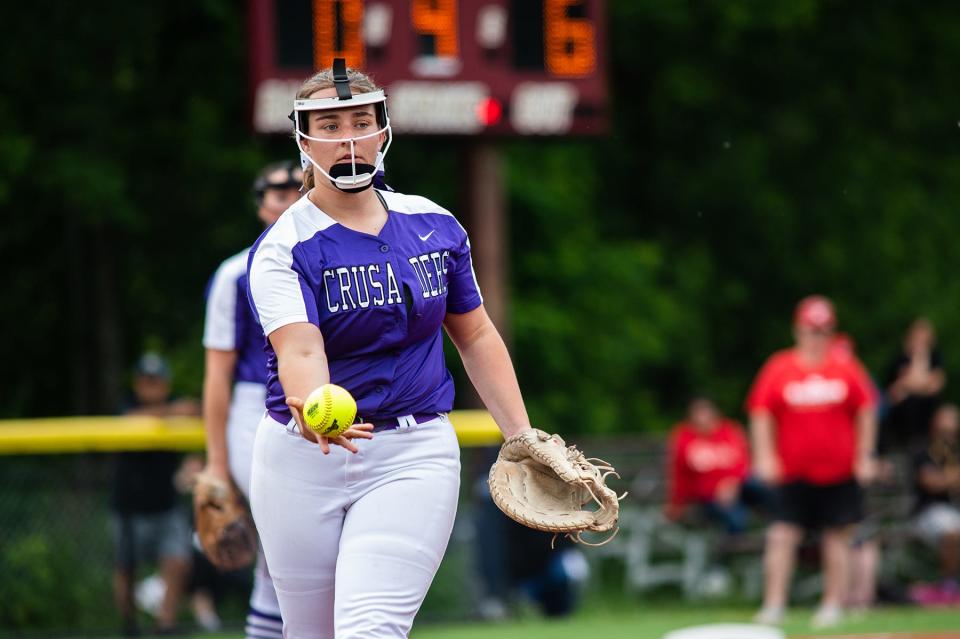 Monroe-Woodbury's Amanda Palmer throws the ball to shortstop during the semi regional Class AA softball ball game at Arlington High School in Lagrangeville, NY on Wednesday, June 1, 2022. Monroe-Woodbury defeated North Rockland 12-0.
