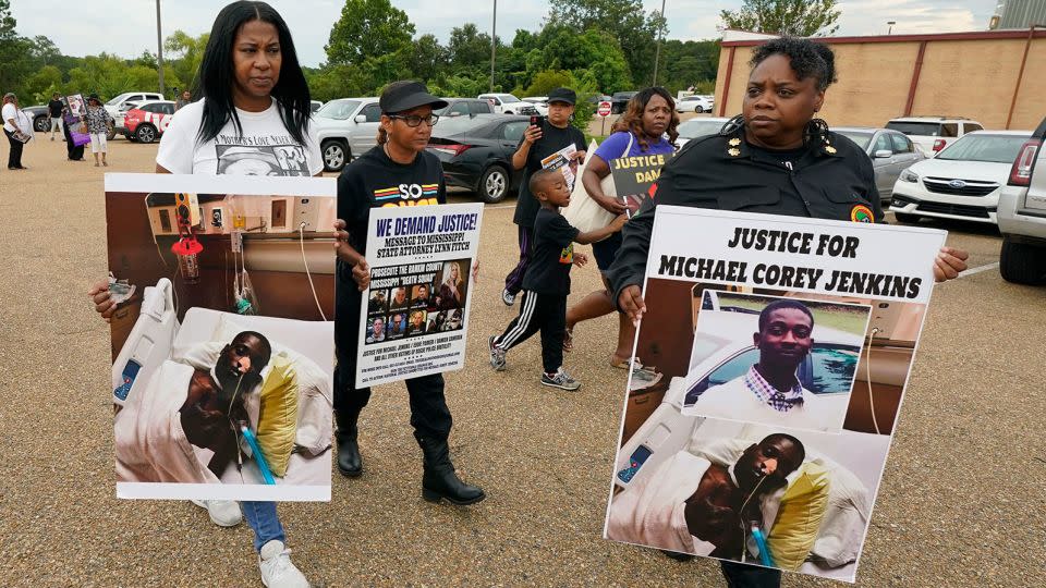 Activists march towards the Rankin County Sheriff's Office in Brandon, Mississippi, on Wednesday, July 5, 2023, after five former deputies and one former Richland police officer were accused of assaulting two Black men. - Rogelio V. Solis/AP/FILE