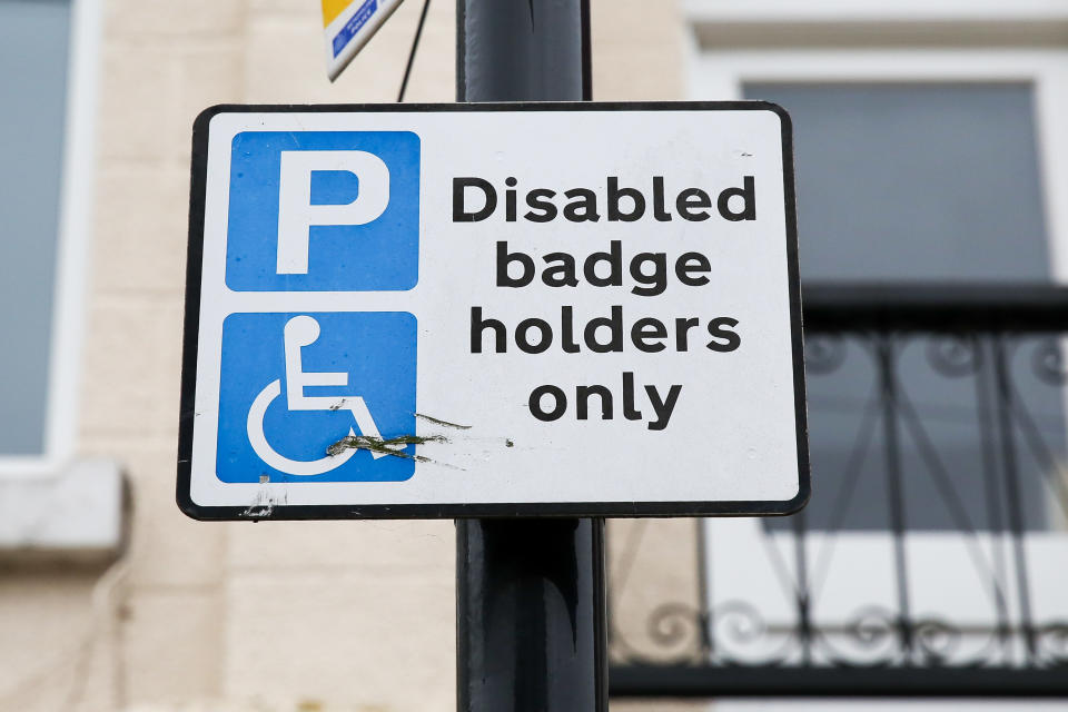  A disabled badge holder only sign is seen in north London. Thousands of people with hidden disabilities have been given blue badge parking permits since new rules were introduced. (Photo by Dinendra Haria / SOPA Images/Sipa USA) 