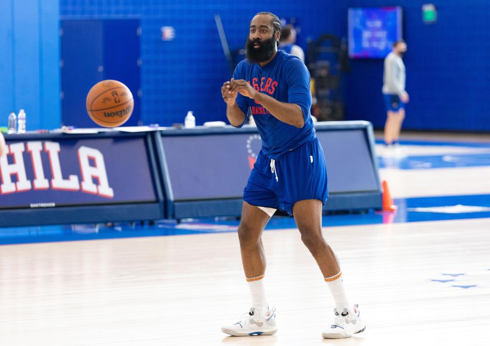 James Harden had been practicing with the Sixers and is expected to make his debut when the second half begins.