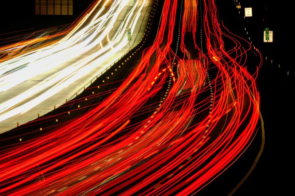 In this long exposure photo, motor vehicles move Thursday along Interstate 276 in Feasterville, Pa.