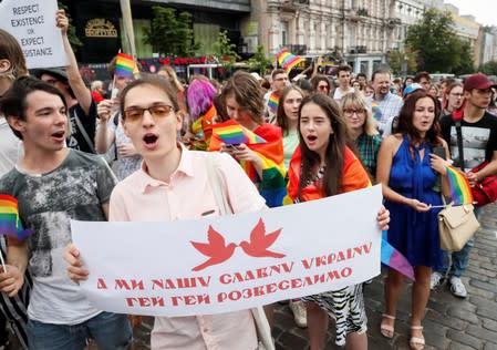 Participants attend the Equality March in Kiev