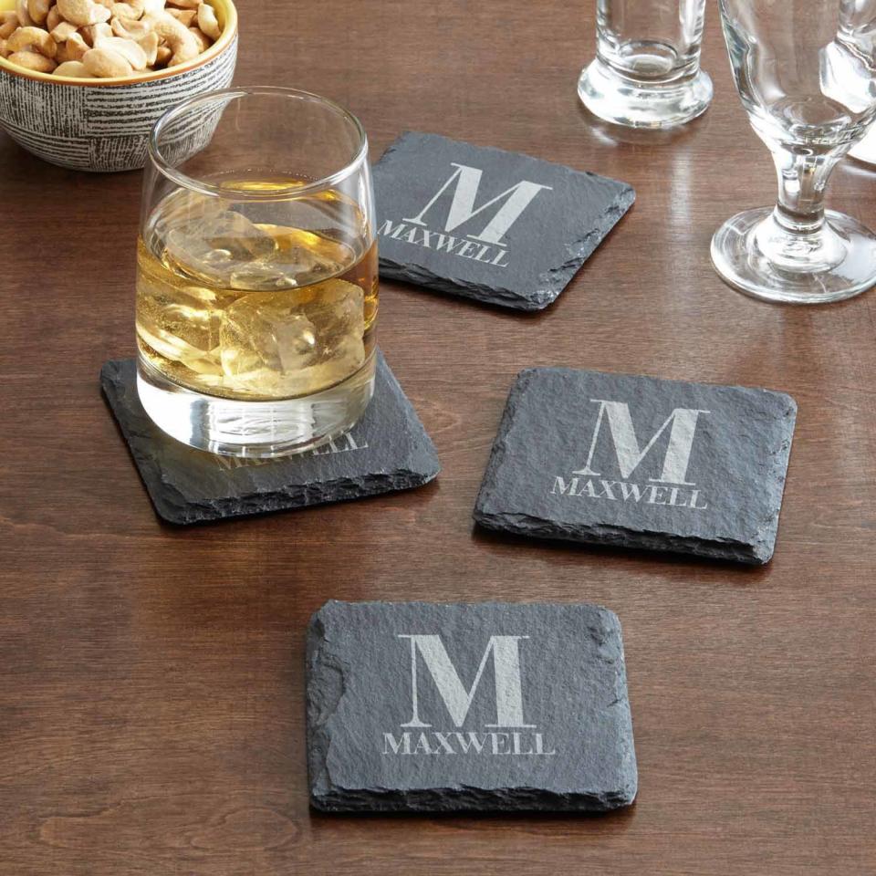 Personalized Family Name and Initial Slate Coasters (set of four). (Photo: Walmart)
