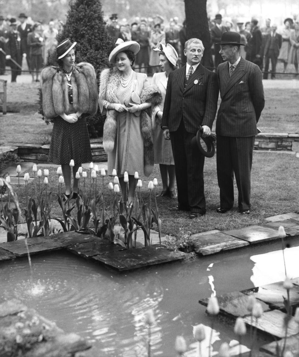 King George VI, Queen Elizabeth, Princess Elizabeth and Princess Margaret at the chelsea flower show