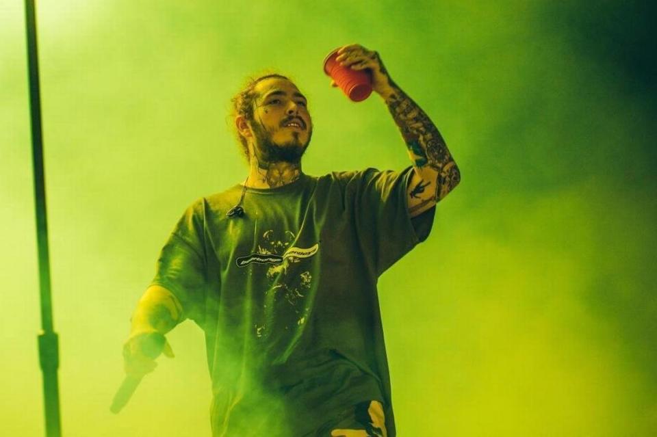 Lovin' Life headliner Post Malone, photographed in concert at PNC Music Pavilion in 2018.