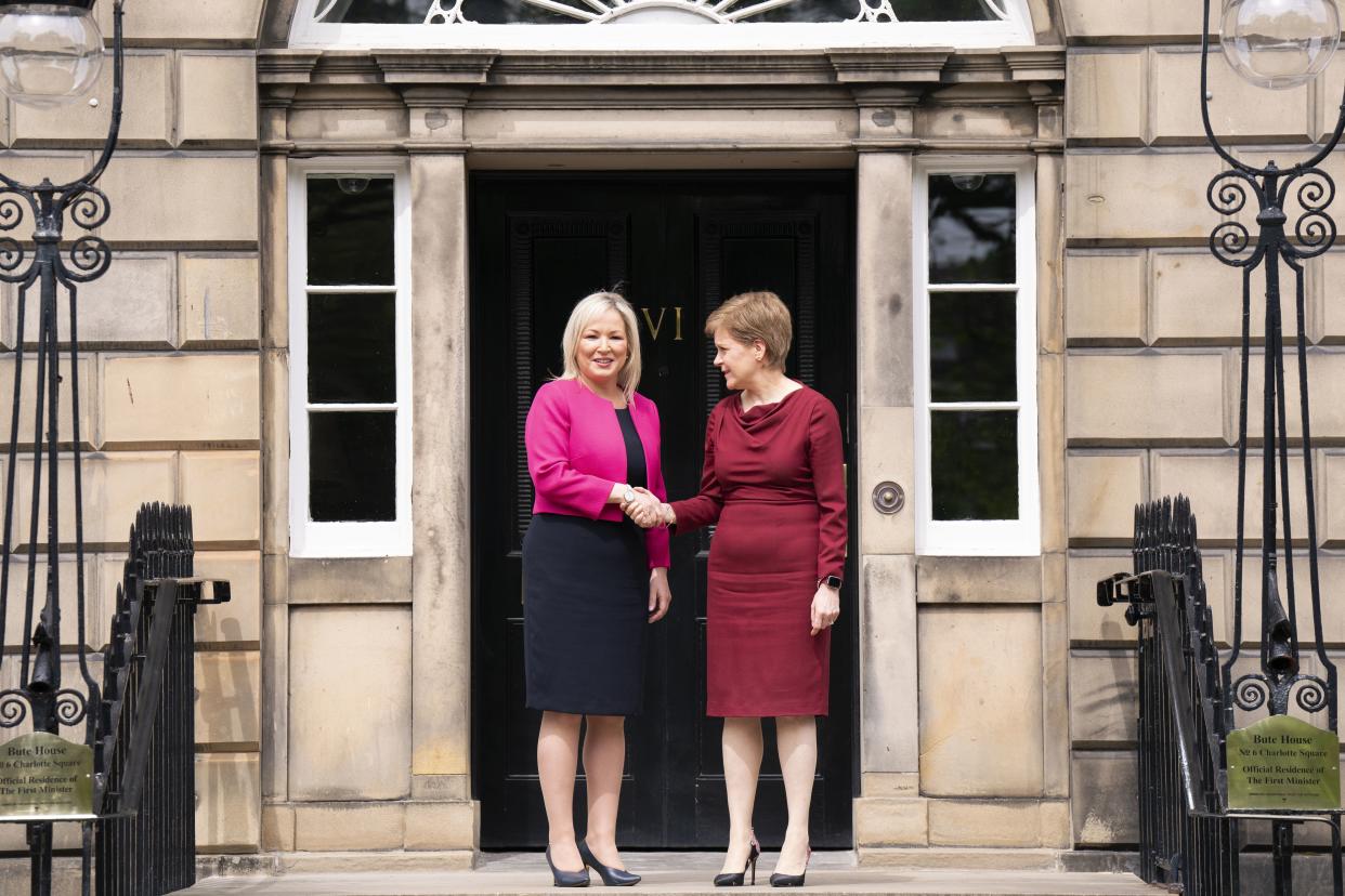 First Minister Nicola Sturgeon welcomes Sinn Fein vice president Michelle O’Neill (PA) (PA Archive)