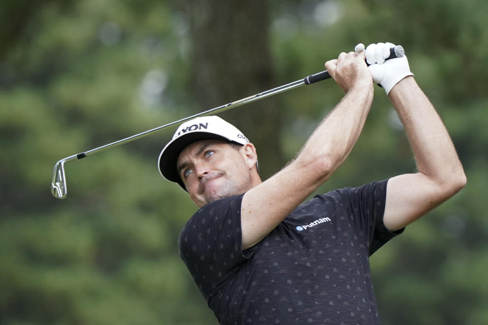 Keegan Bradley of the United States hits his tee shot on the fifth hole during the final round of the Zozo Championship golf tournament at Accordia Golf Narashino Country Club on Sunday, Oct. 16, 2022 in Inzai, Chiba Prefecture, east of Tokyo, Japan. (AP Photo/Tomohiro Ohsumi)