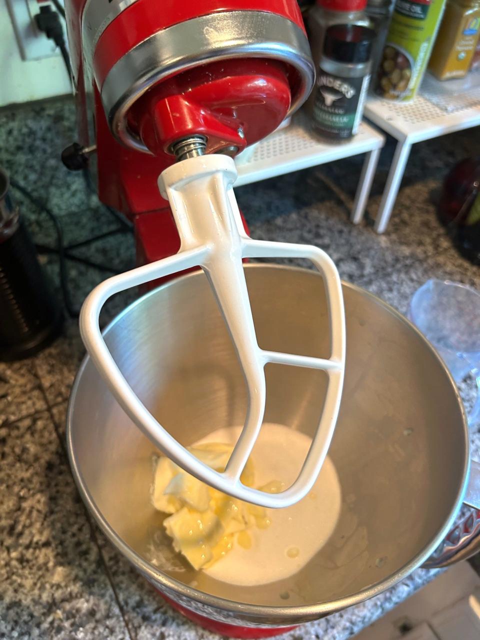 Making the mixture for Ina Garten's Blueberry Ricotta Breakfast Cake