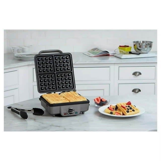 the waffle maker in use