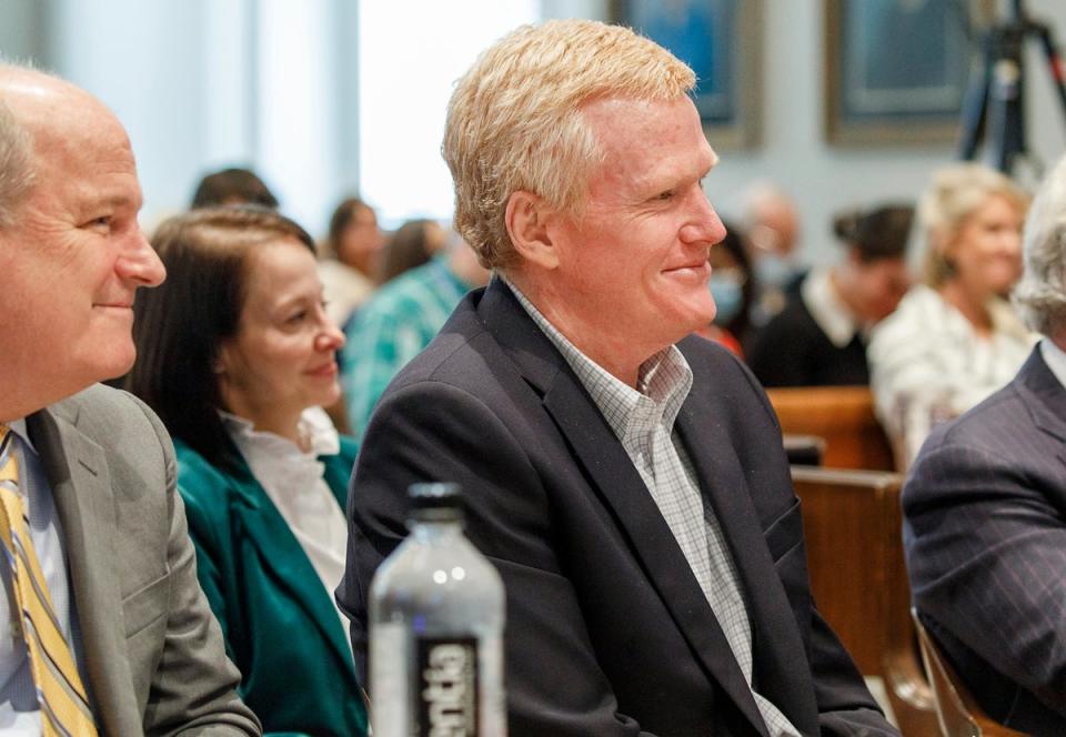 Alex Murdaugh smiles during testimony at his double murder trial (AP)