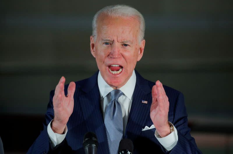 FILE PHOTO: Democratic U.S. presidential candidate and former Vice President Joe Biden speaks during a primary night appreance in Philadelphia