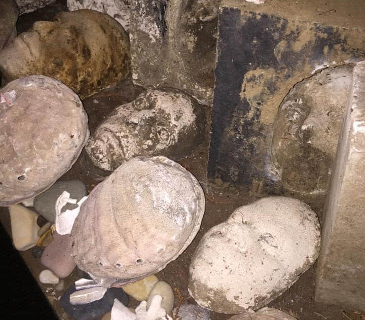 The masks of teh human faces were found on a property in California. 