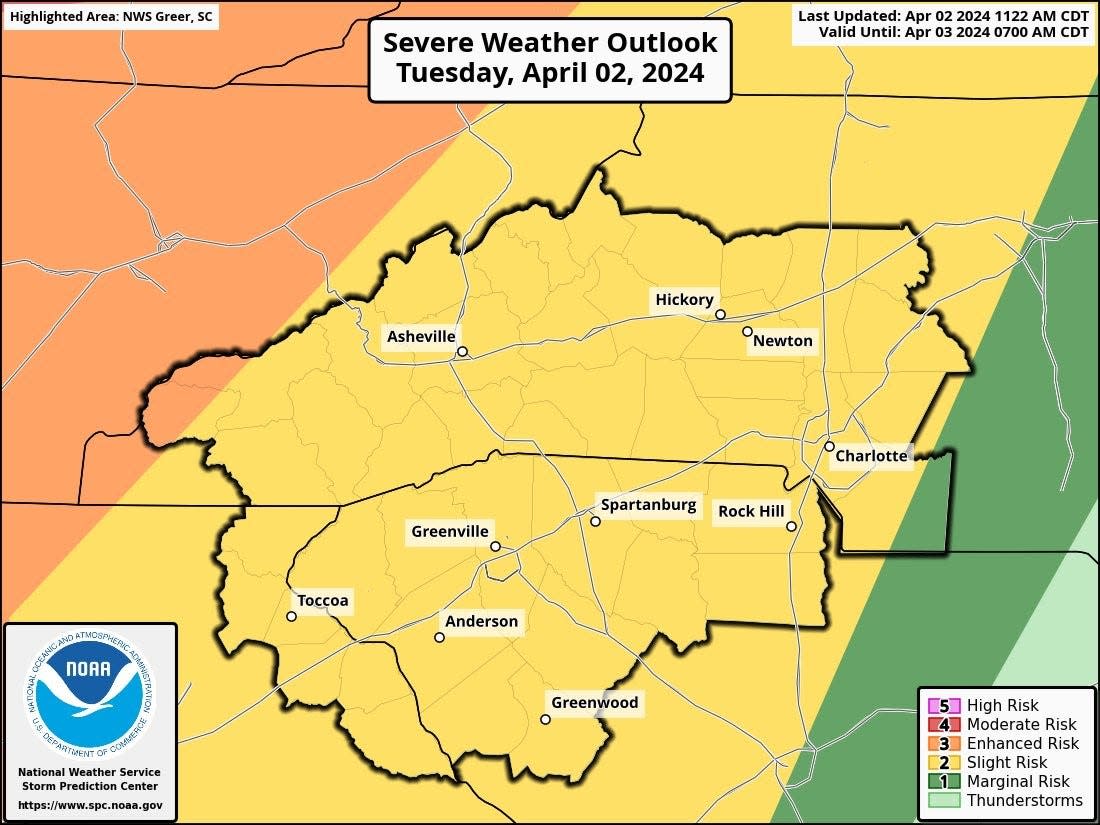 The National Weather Service issued a slight risk for severe weather in Asheville and the rest of the WNC mountains overnight April 2. Storms are expected to begin in Asheville around 1 a.m. April 3, according to NWS.