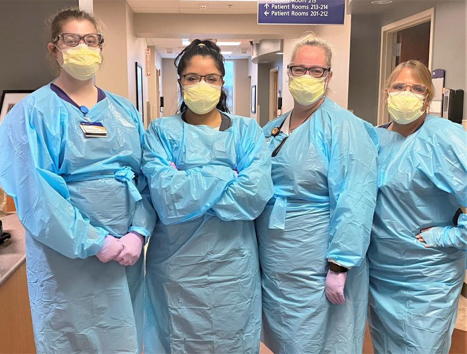 A quartet of Guthrie nurses show off the personal protective equipment, including face masks, required during the COVID-19 pandemic in this file photo.