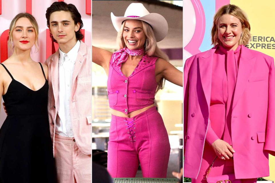 <p>Tim P. Whitby/Getty Images; Warner Bros. Pictures; Axelle/Bauer-Griffin/FilmMagic</p> From L: Saoirse Ronan and Timothée Chalamet; Margot Robbie in <em>Barbie</em> (2023); Greta Gerwig