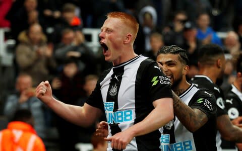 Newcastle United's Matthew Longstaff celebrates scoring their first goal with DeAndre Yedlin  - Credit: Action Images via Reuters/Lee Smith