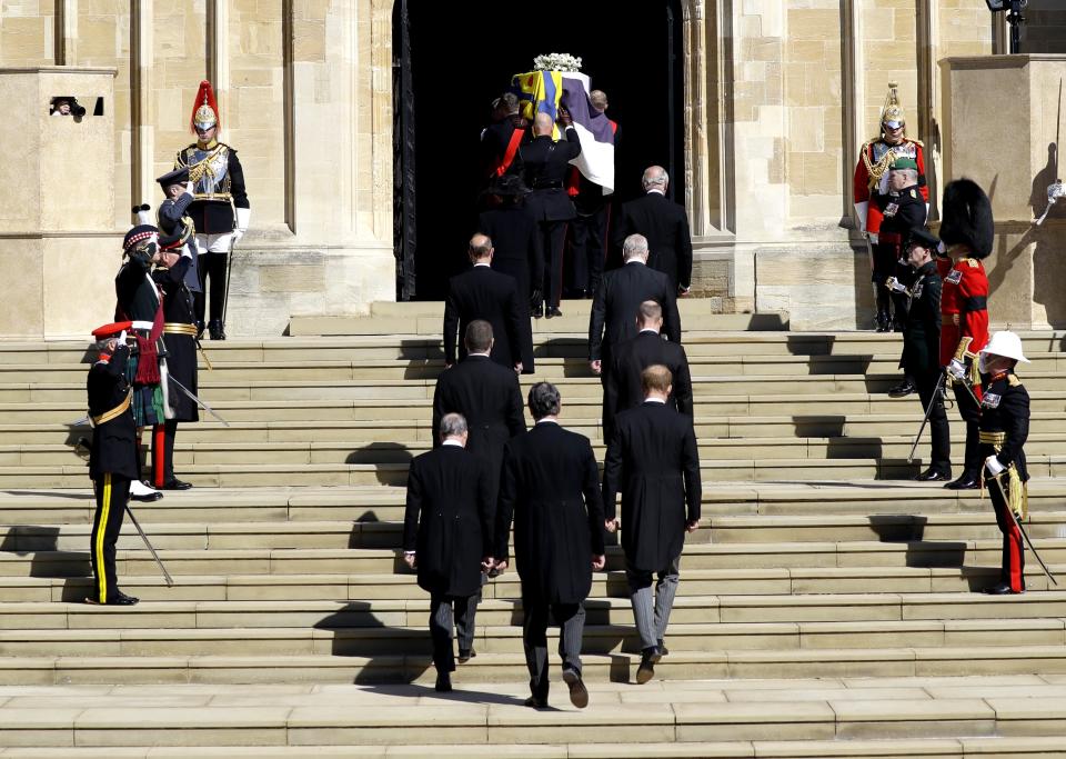 Members of the royal family follow the duke’s coffin into St George’s ChapelPA Wire