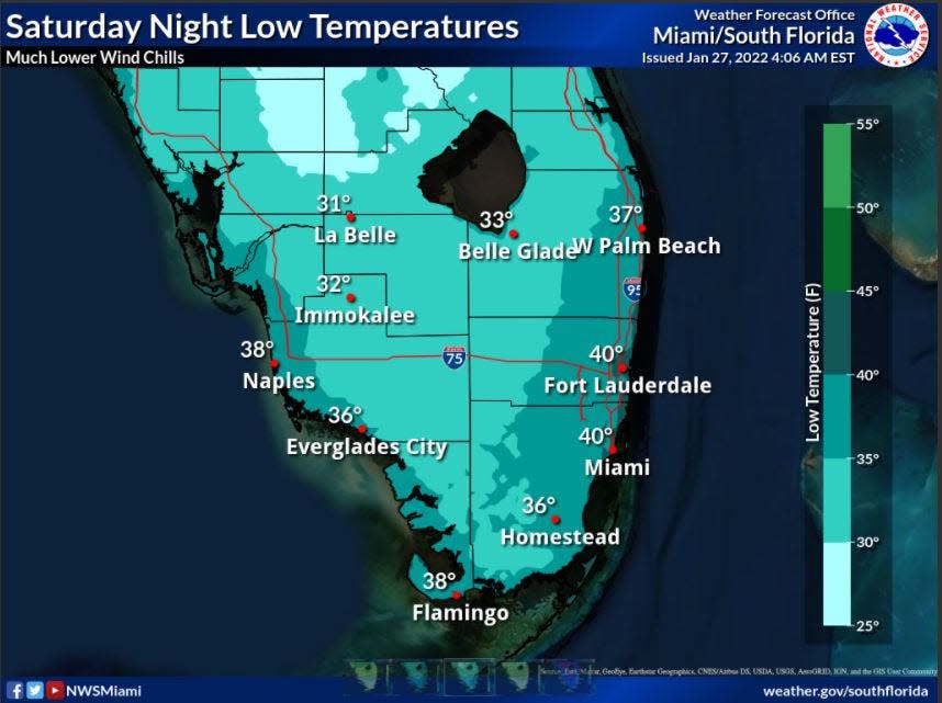 Saturday night low temperatures.