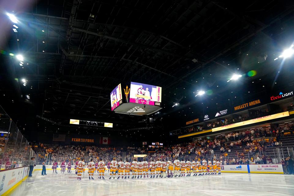 October 14, 2022; Tempe, Ariz; USA; ASU takes on Colgate during a game at Mullett Arena. Mandatory Credit: Patrick Breen-Arizona Republic