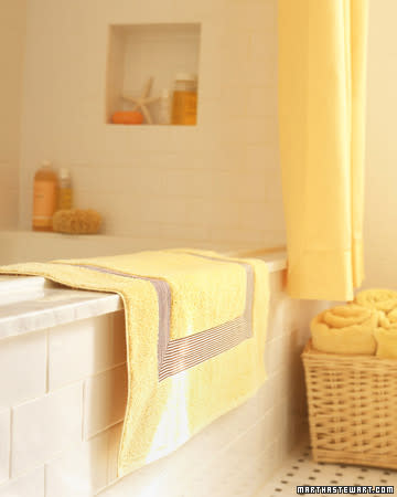 <div class="caption-credit"> Photo by: Martha Stewart Living</div><b>Clean Every Day</b> <br> Taking five minutes a day will keep those intense cleanings at bay. First, stop using harsh scouring powder for the tub. It is too abrasive to use regularly. After showering, take a minute to wipe down the tub and faucets with a terry-cloth towel to help remove soap scum and prevent mineral deposits.