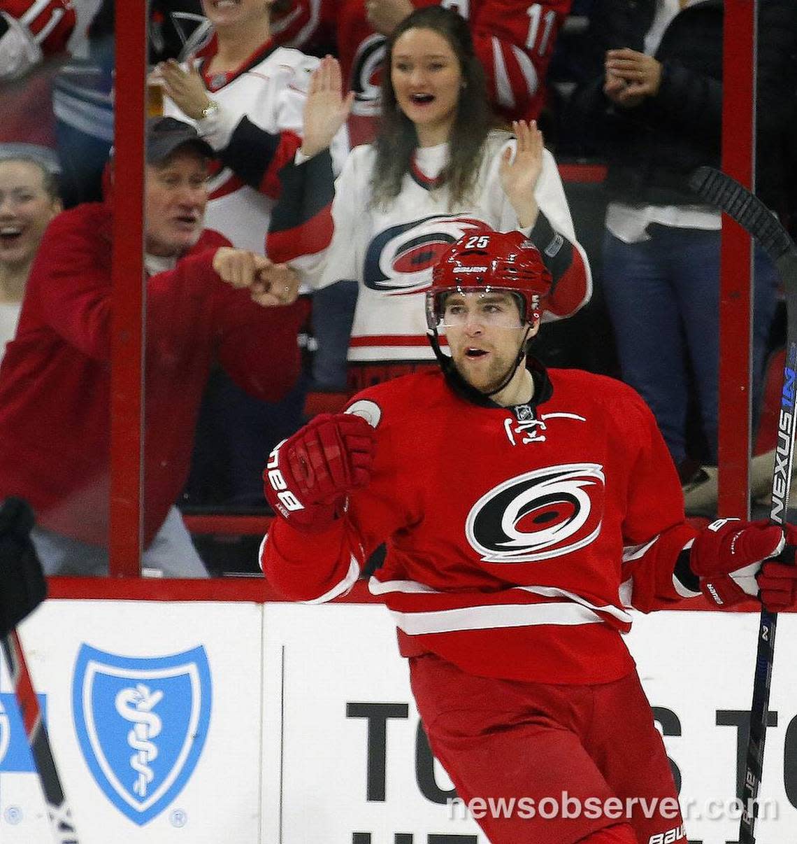 The Carolina Hurricanes’ Chris Terry (25) celebrates after he scored during the first period. Chris Seward/cseward@newsobserver.com