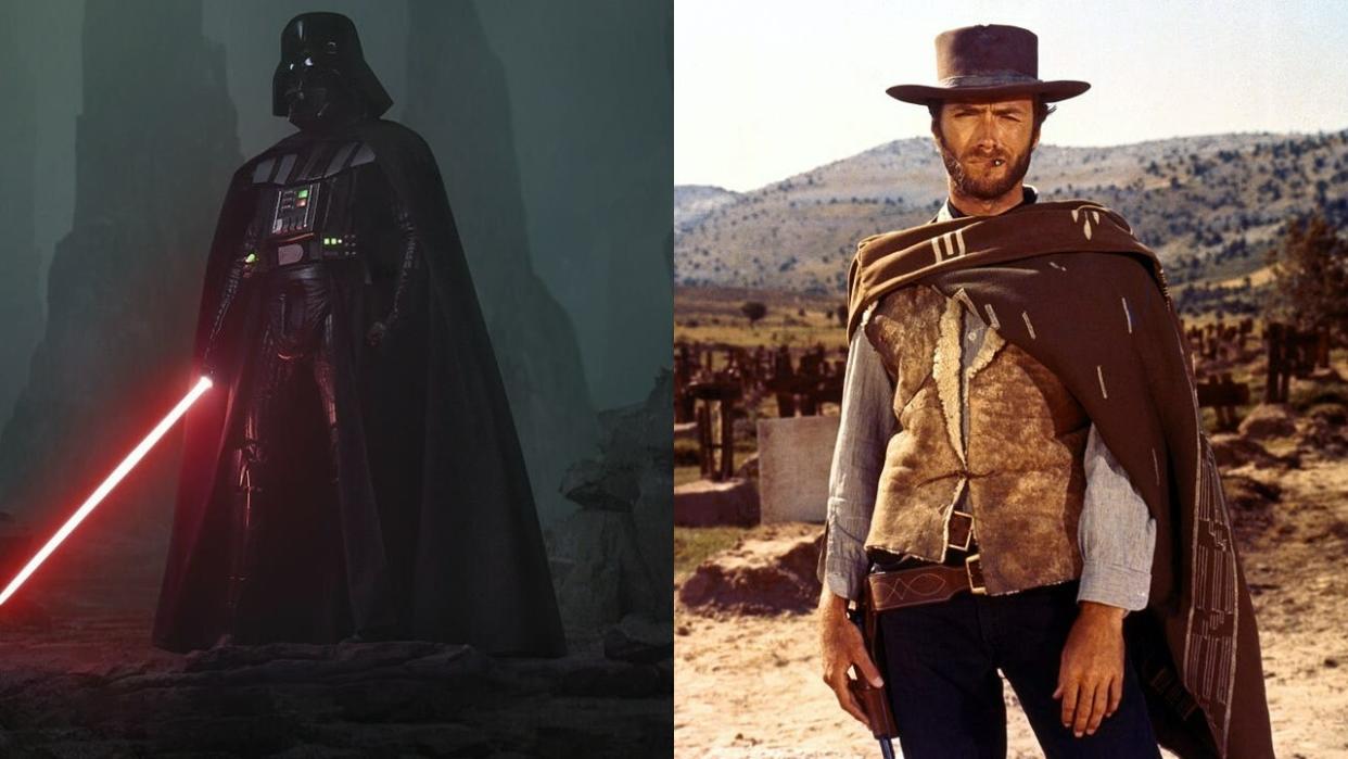  Split image of Darth Vader and Clint Eastwood from The Good The Bad and The Ugly. 
