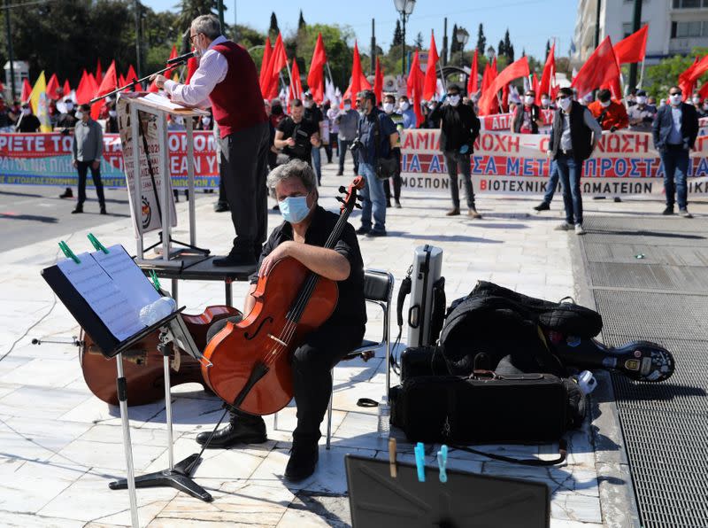 Rally commemorating May Day following the coronavirus disease (COVID-19) outbreak in Athens