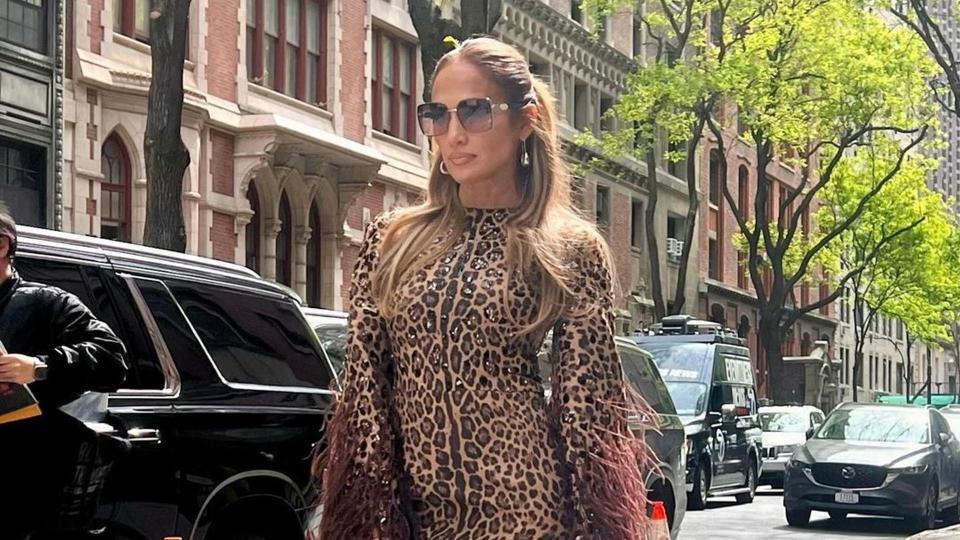 Jennifer Lopez wears a full animal print outfit on the streets of NYC