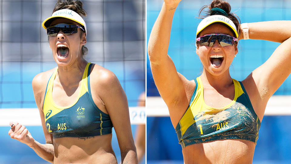 Seen here, Aussies Taliqua Clancy and Mariafe Artacho Del Solar are playing for gold in the women's volleyball.