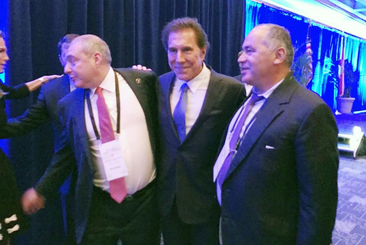 Parnas with casino magnate Steve Wynn and Russian oligarch Farkhad Akhmedov at an RNC event on March 4, 2017. (Courtesy Lev Parnas)