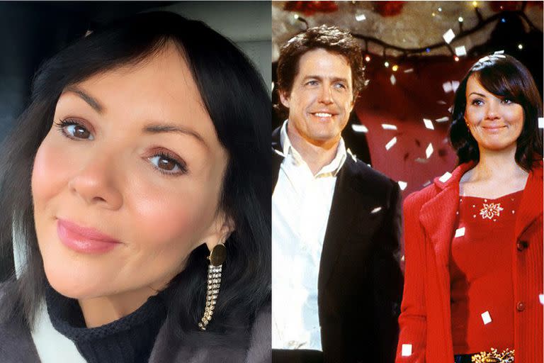 Martine McCutcheon hoy, y en Realmente Amor, con Hugh Grant, en el año 2003