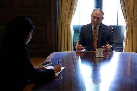 Environmental Protection Agency Administrator Scott Pruitt speaks during an interview for Reuters at his office in Washington, U.S., July 10, 2017. REUTERS/Yuri Gripas