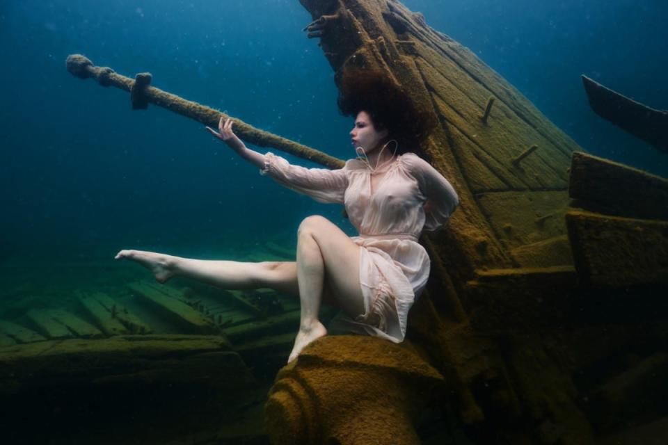 Invasive zebra and quagga mussels have filtered the once famous murk from the waters of the Great Lakes to the point where it's crystal clear. Hamilton photographer used that to his advantage when he and this model from Brantford broke a world record for longest underwater photoshoot at Fathom Five National Marine Park in Tobermory. 