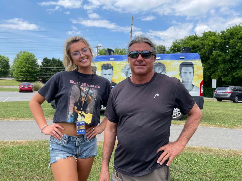 Harley Boyatt and Steve Powell with B97.5 get the party started with pop music for the first Spring Lawn Games Festival held at Carl Cowan Park Sunday, May 22, 2022.