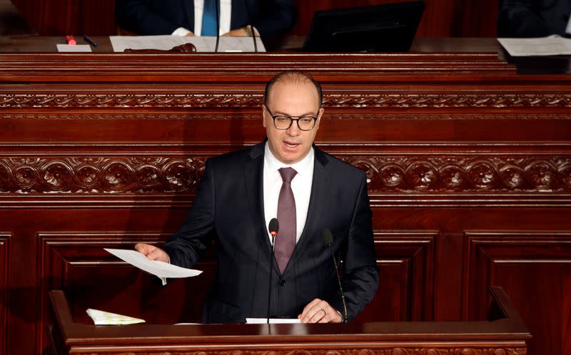 Tunisia's prime minister designate Elyes Fakhfakh speaks at the Assembly of People's Representatives in Tunis