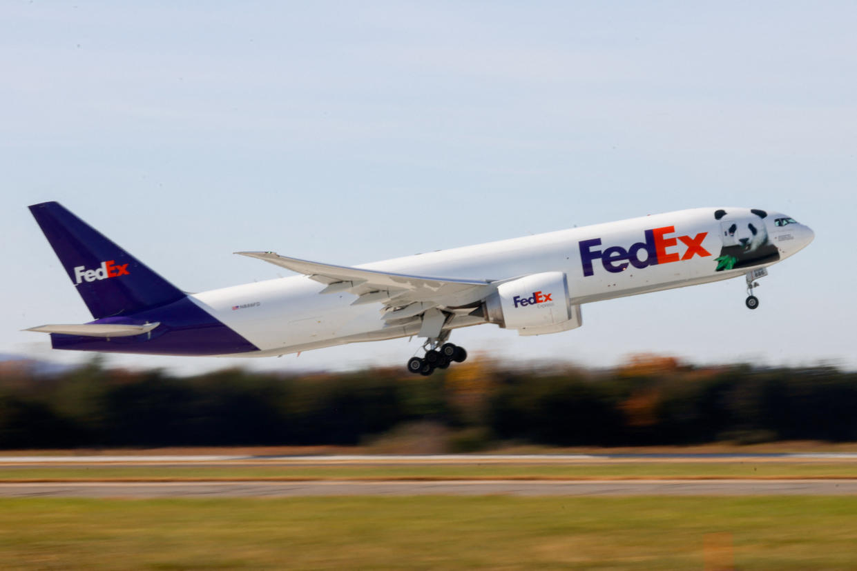 The FedEx Panda Express taking off from Dulles International Airport with giant pandas Xiao Qi Ji, Tian Tian and Mei Xiang on board for their return trip to China