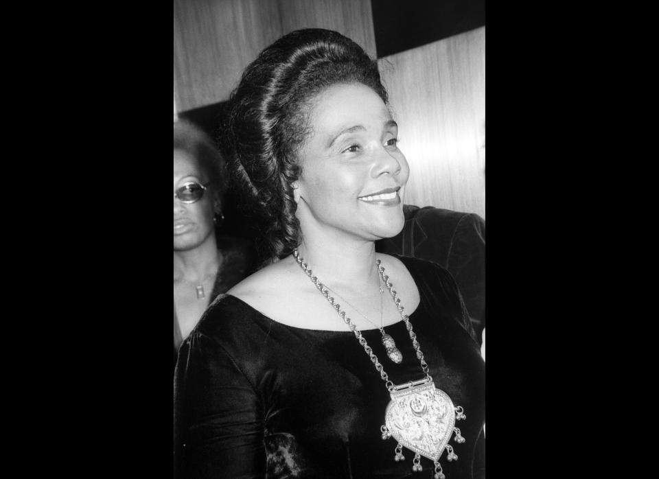 American Civil Rights activist Coretta Scott King (1927 - 2006) smiles as she attends a party in honor of the theatrical production 'I Have a Dream' held at the US Steak House, New York, New York, September 1976. (Tim Boxer, Getty Images)