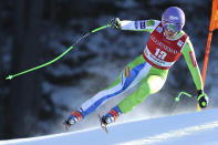 Slovenia's Ilka Stuhec competes during a ski World Cup Women's Downhill, in Val Gardena, Italy, Tuesday, Dec. 18, 2018. (AP Photo/Marco Trovati)