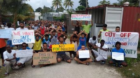 Asylum seekers protest on Manus Island, Papua New Guinea, in this picture taken from social media November 3, 2017. via REUTERS