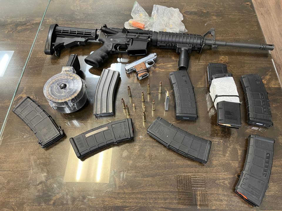A rifle, pistol and ammunition were seized by deputies following a SWAT standoff in Apple Valley on Wednesday, April 10, 2024/