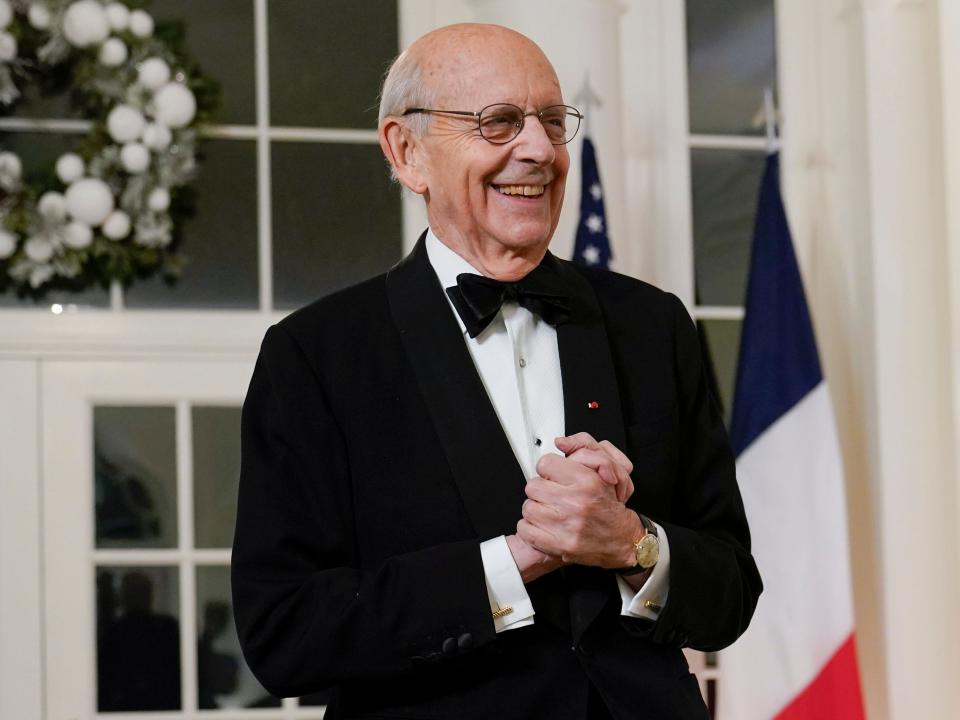 Retired Supreme Court Associate Justice Stephen Breyer arrives for the State Dinner with President Joe Biden and French President Emmanuel Macron at the White House in Washington, Thursday, Dec. 1, 2022.