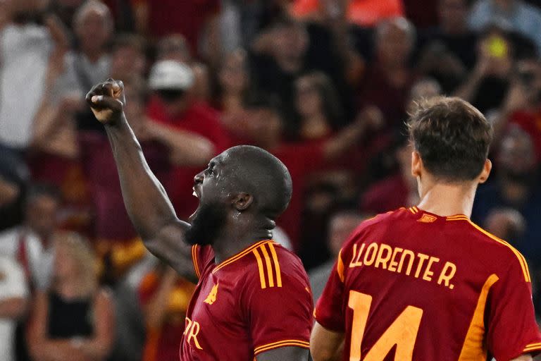 Lukaku festeja con todo su primer gol con la camiseta de Roma