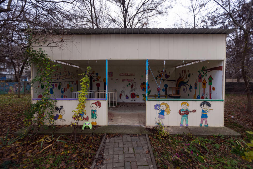 <div class="inline-image__caption"><p>A gazebo in the yard of the children's home.</p></div> <div class="inline-image__credit">Daniel Brown</div>