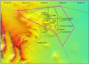 Figure: Application area adjacent to Snark deposit at Ularring in Western Australia showing planned layout of facilities