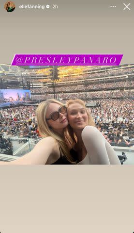 <p>Elle Fanning/Instagram</p> Elle Fanning at the Eras Tour