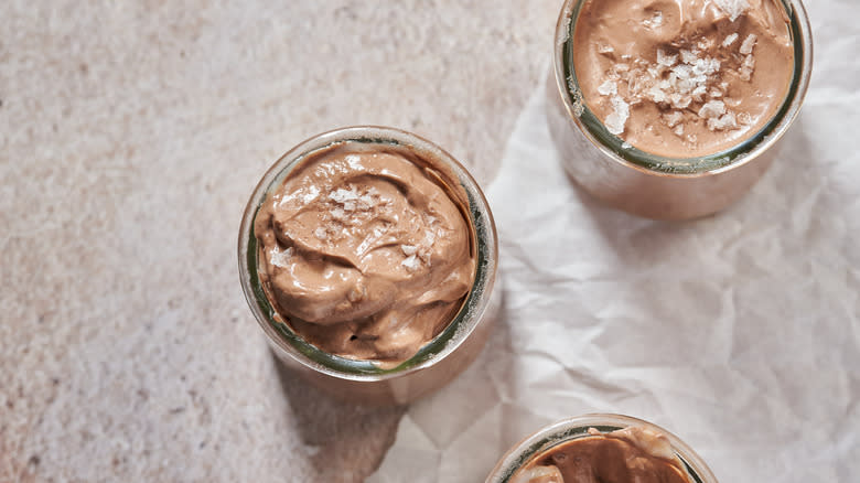 vegan chocolate tofu mousse on table